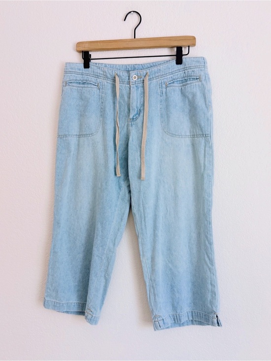 OP Pants - Vintage OP Ocean Pacific 90s Light Wash Cropped Drawstring Cropped Capri Denim